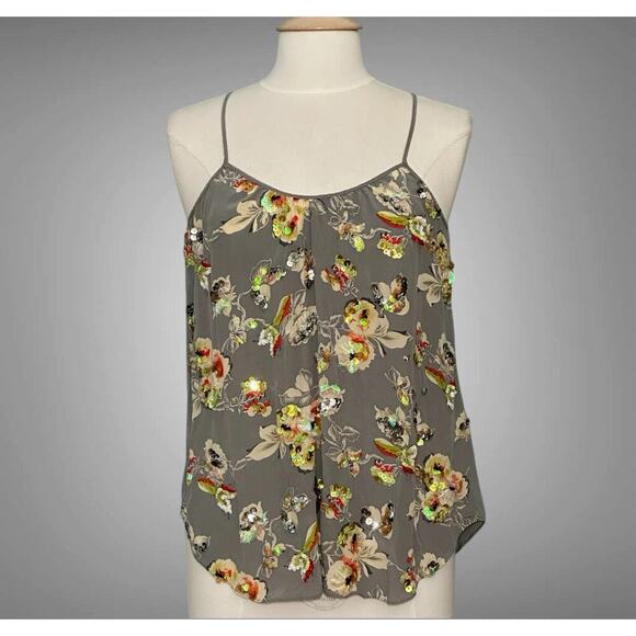 VTG Rebecca Taylor Women Top 6 Gray Floral Sparkle Silk Camisole Whimsical Fairy - Picture 1 of 16
